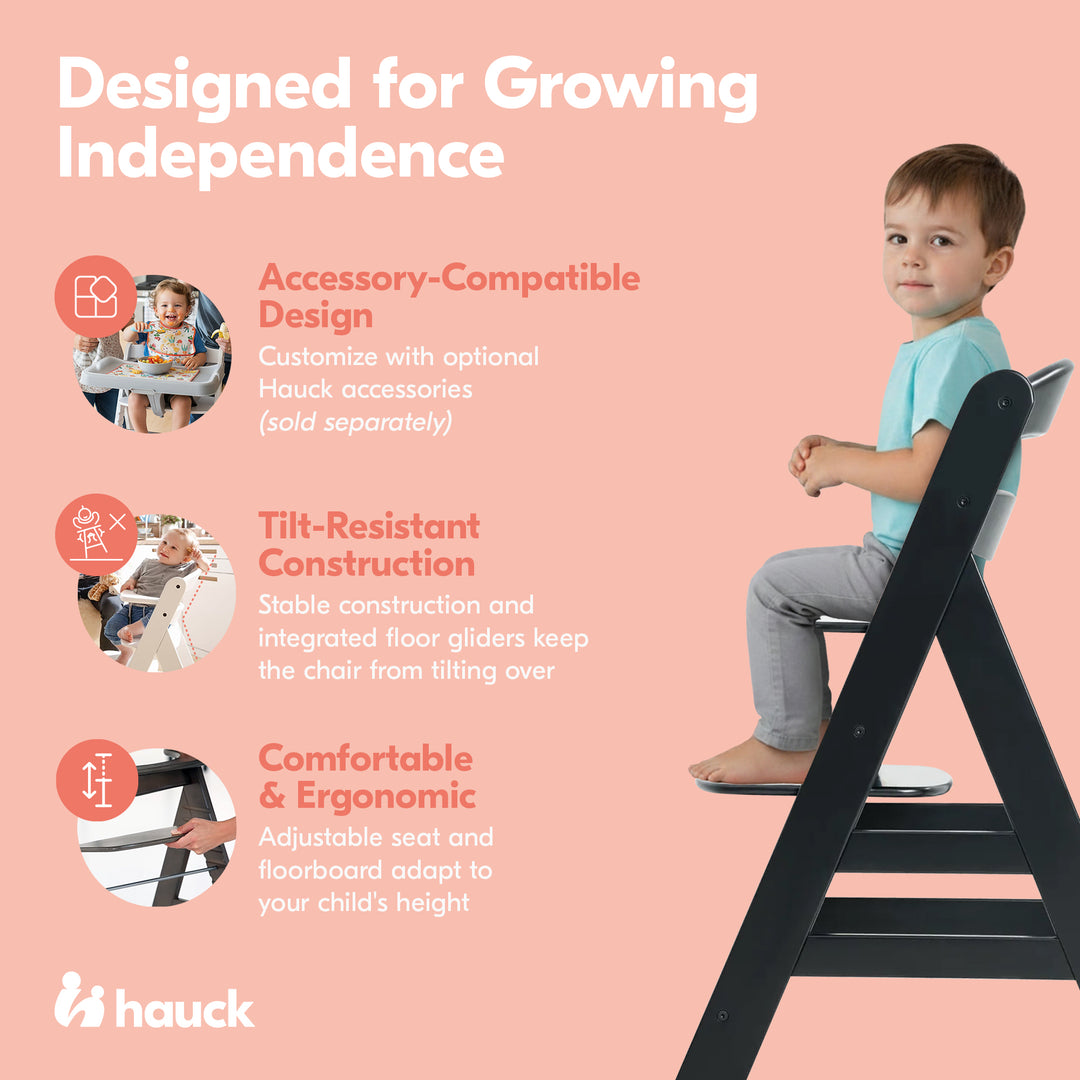 hauck Alpha+ Grow Along Seat, Adjustable Wooden Chair, Beechwood, Black Finish - VMInnovations