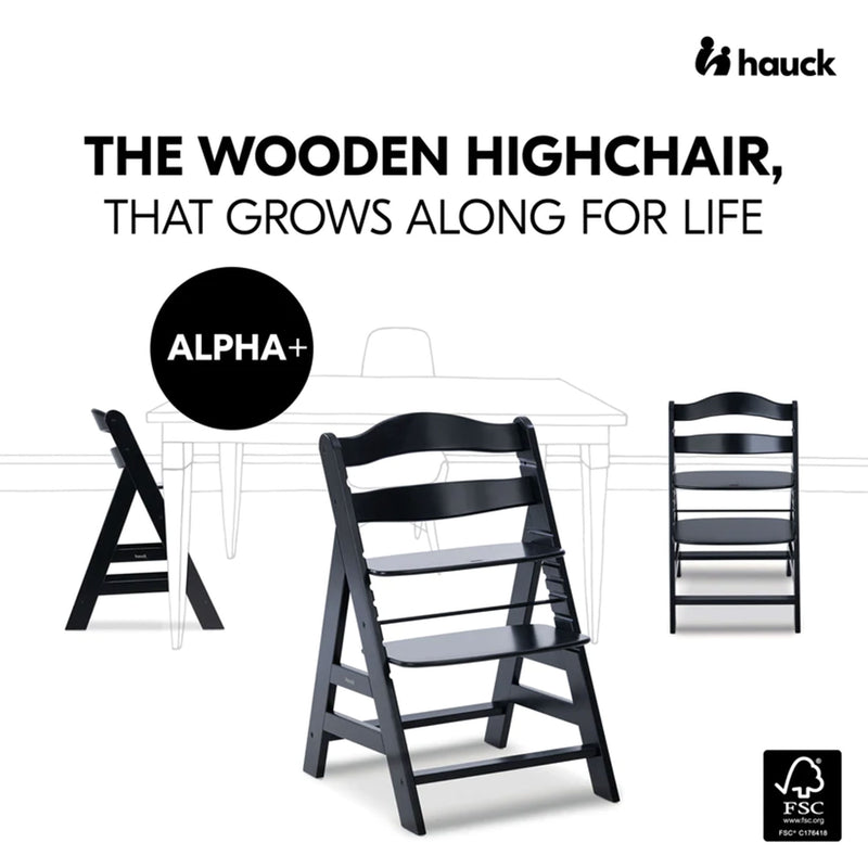 hauck Alpha+ Grow Along Adjustable Wooden Highchair, Beechwood, Black Finish