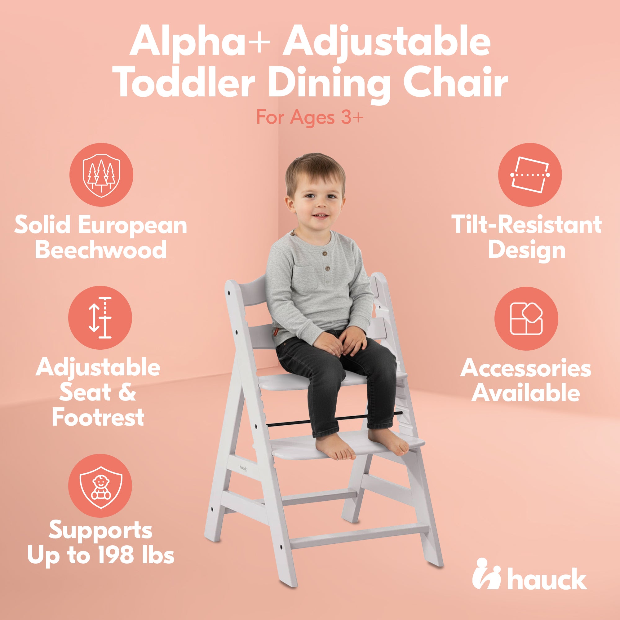 hauck Alpha+ Grow Along Adjustable Wooden Highchair, Beechwood, (Open Box) - VMInnovations