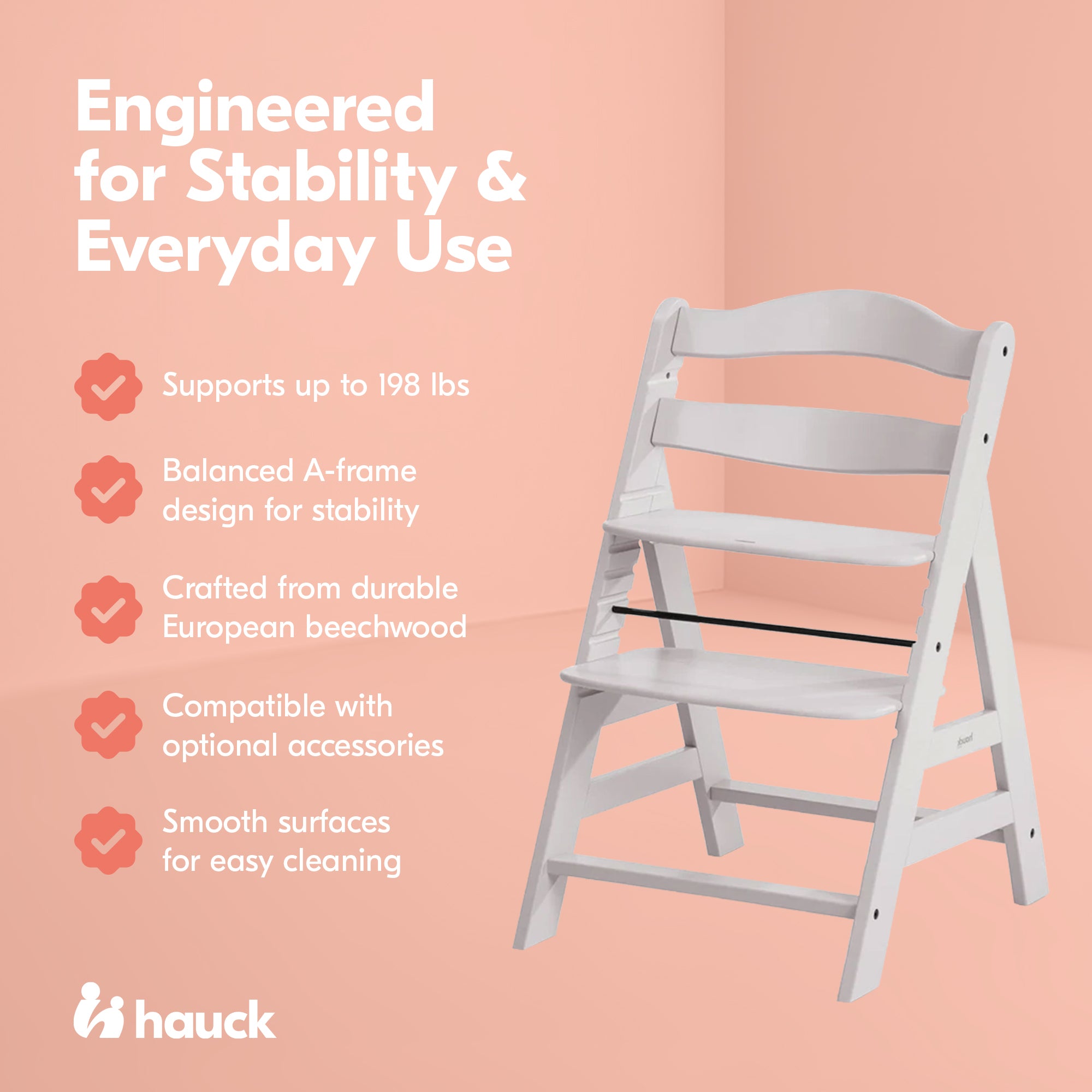 hauck Alpha+ Grow Along Adjustable Wooden Highchair, Beechwood, (Open Box) - VMInnovations