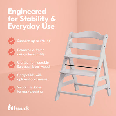 hauck Alpha+ Grow Along Adjustable Wooden Highchair, Beechwood, (Open Box) - VMInnovations