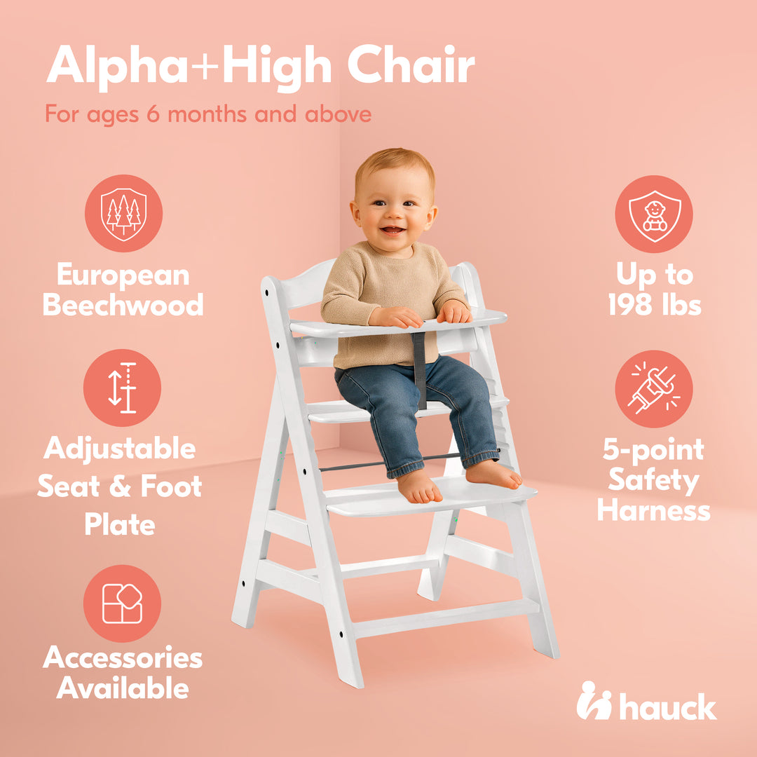 hauck Alpha+ Grow Along Adjustable Wooden Highchair, Beechwood, (Open Box)