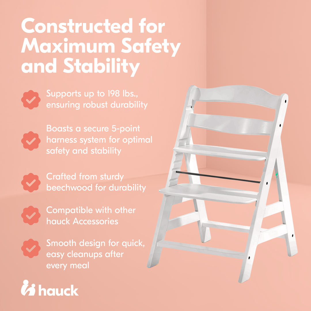 hauck Alpha+ Grow Along Adjustable Wooden Highchair, Beechwood, (Open Box)