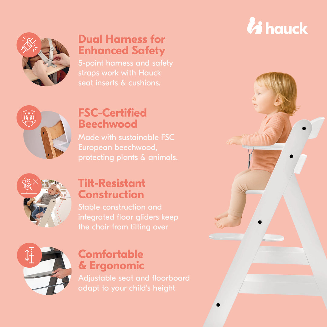 hauck Alpha+ Grow Along Adjustable Wooden Highchair, Beechwood, (Open Box)