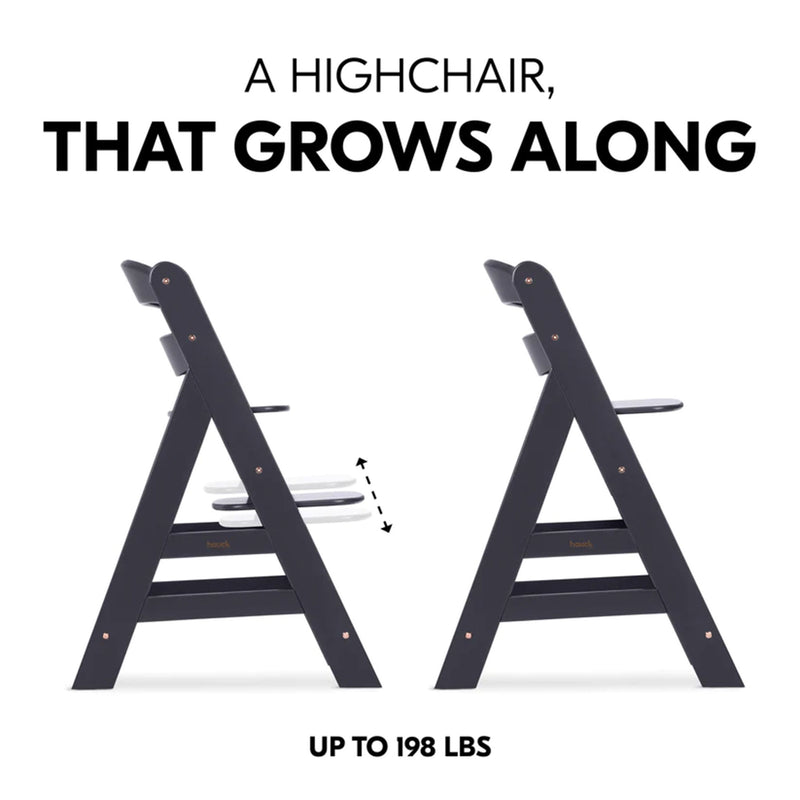 hauck Alpha+ Grow Along Adjustable Wooden Highchair, Beechwood, Dark Grey Finish (Open Box)