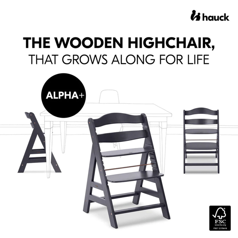 hauck Alpha+ Grow Along Adjustable Wooden Highchair, Beechwood, Dark Grey Finish