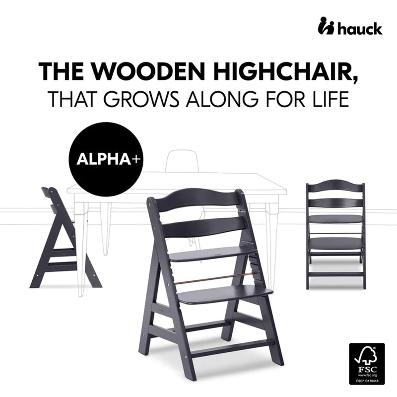 hauck Alpha+ Grow Along Adjustable Wooden Highchair, Beechwood, Dark Grey Finish (Open Box)