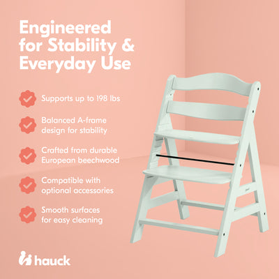 hauck Alpha+ Grow Along Adjustable Wooden Highchair, Beechwood, Mint (Open Box) - VMInnovations