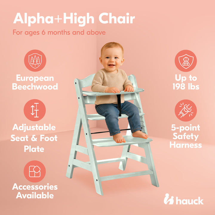 hauck Alpha+ Grow Along Adjustable Wooden Highchair, Beechwood, Mint Finish