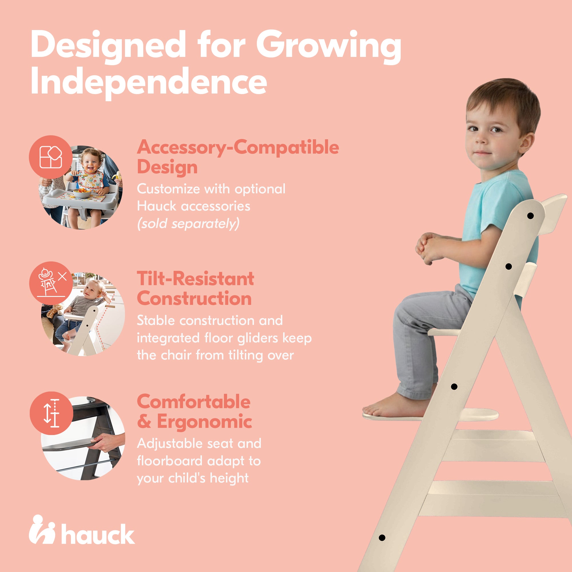hauck Alpha+ Grow Along Seat, Adjustable Wooden Chair, Beechwood, Vanilla Finish