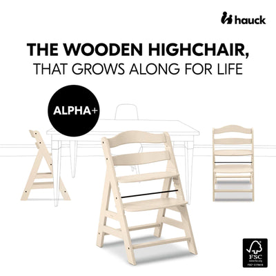hauck Alpha+ Grow Along Adjustable Wooden Highchair, Beechwood, Vanilla Finish
