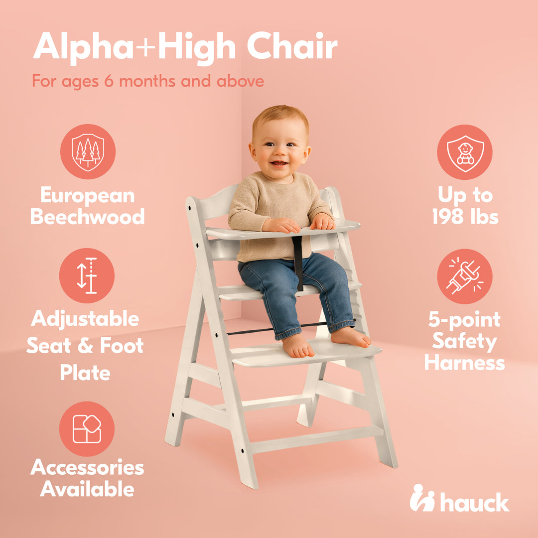 hauck Alpha+ Grow Along Adjustable Wooden Highchair, Beechwood, Vanilla(Used)