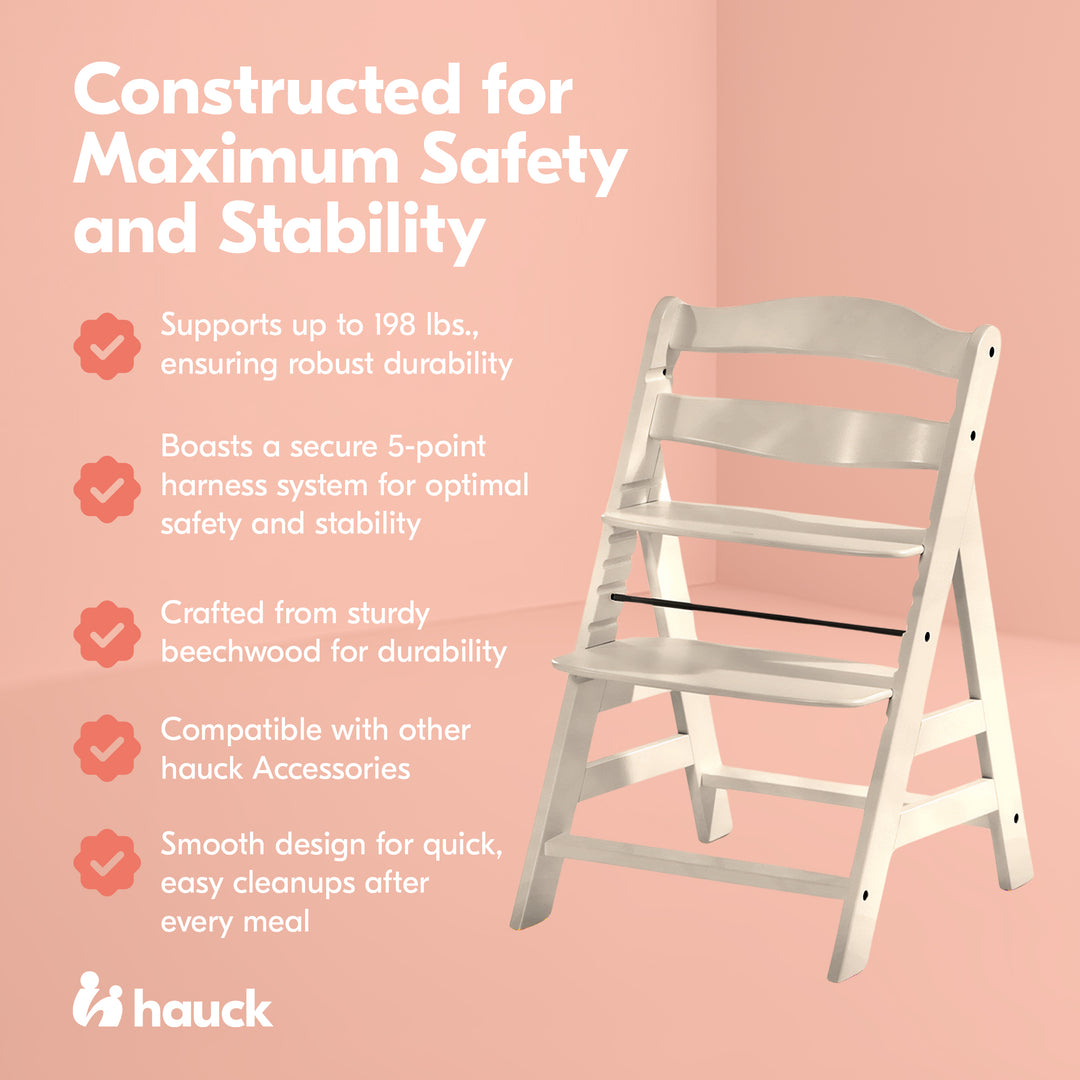hauck Alpha+ Grow Along Adjustable Wooden Highchair, Beechwood, Vanilla(Used)