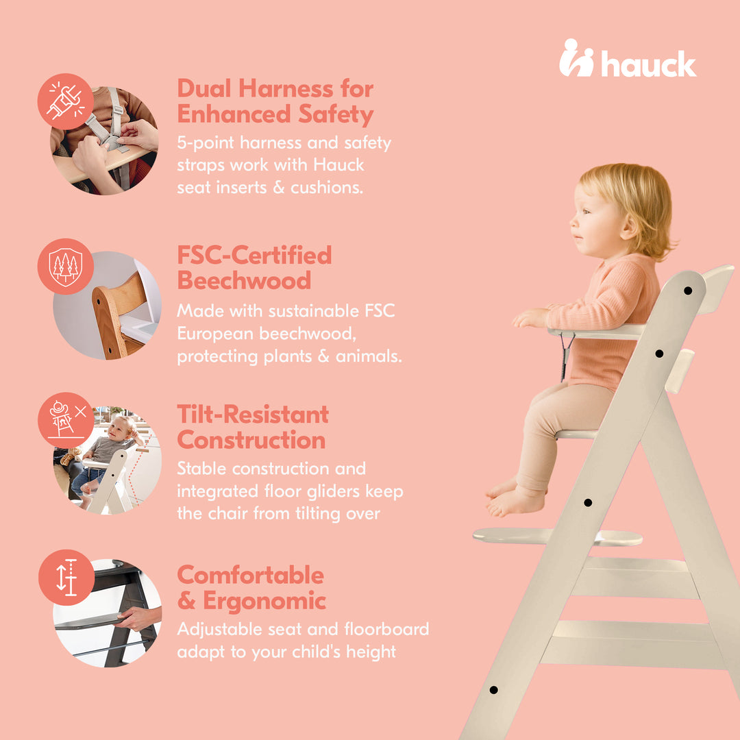 hauck Alpha+ Grow Along Adjustable Wooden Highchair, Beechwood, Vanilla(Used)