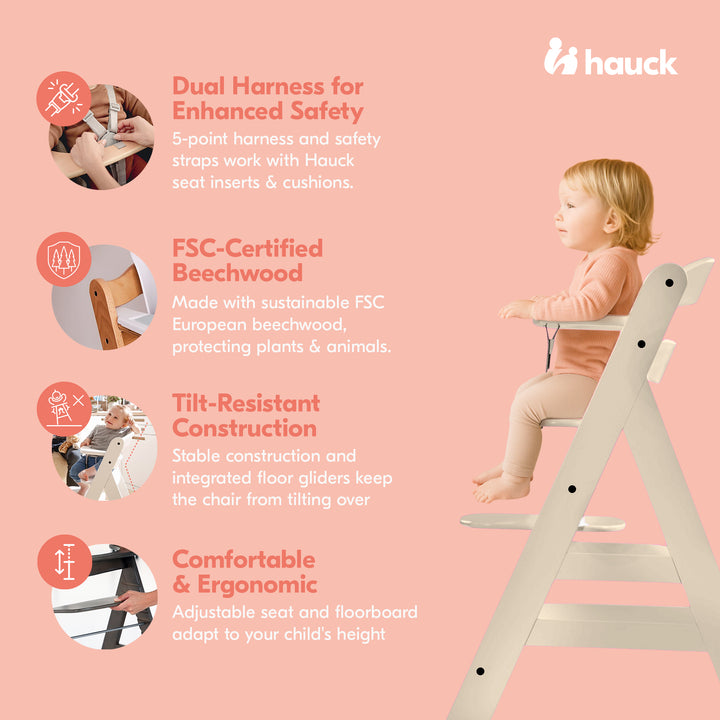 hauck Alpha+ Grow Along Adjustable Wooden Highchair, Beechwood, Vanilla(Used)