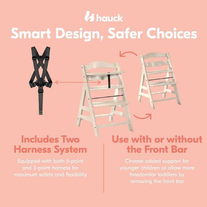 hauck Alpha+ Grow Along Adjustable Wooden Highchair, Beechwood, Vanilla Finish