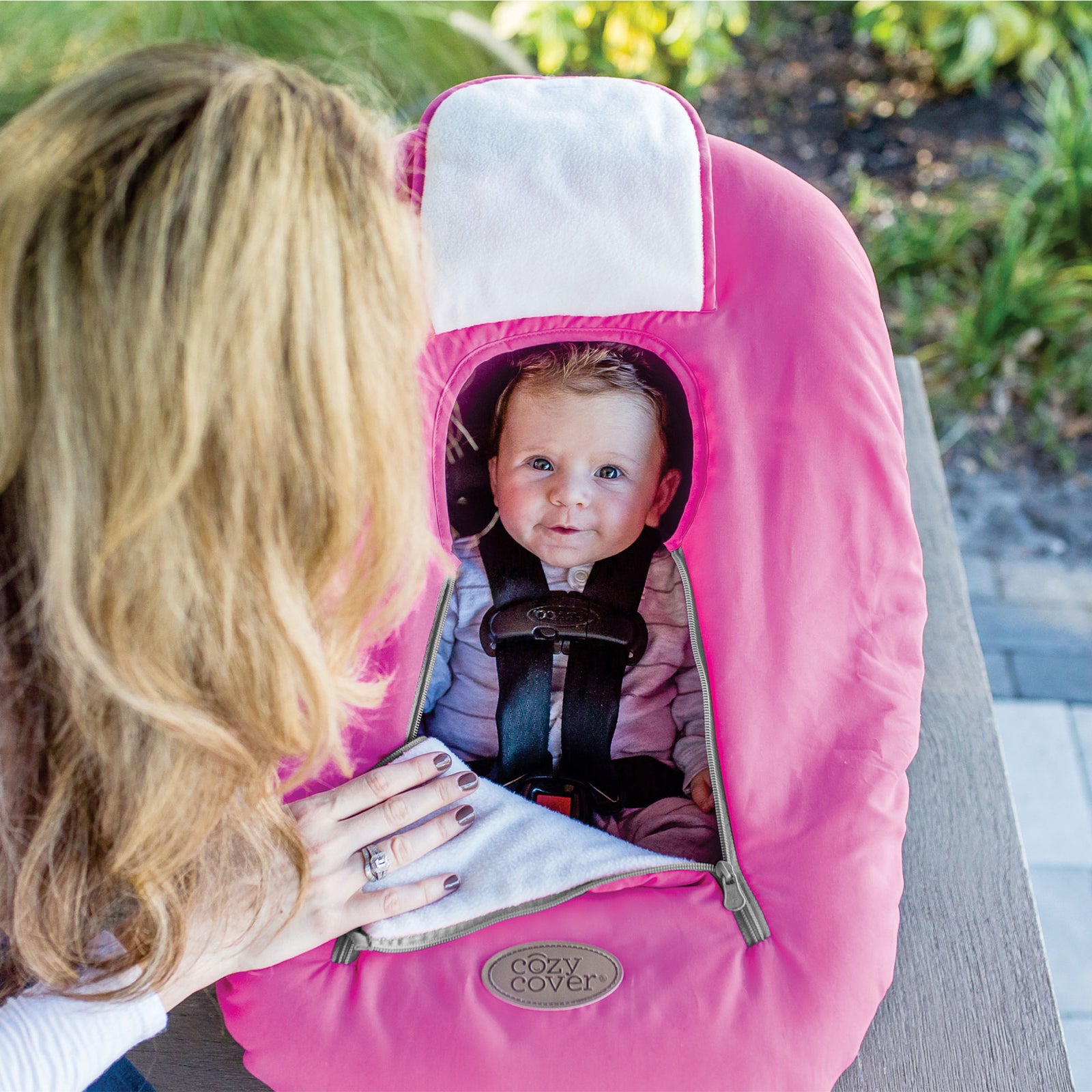 CozyBaby Infant Car Seat Cover w/ Dual Zippers & Elastic Edge, Pink (Open Box) - VMInnovations
