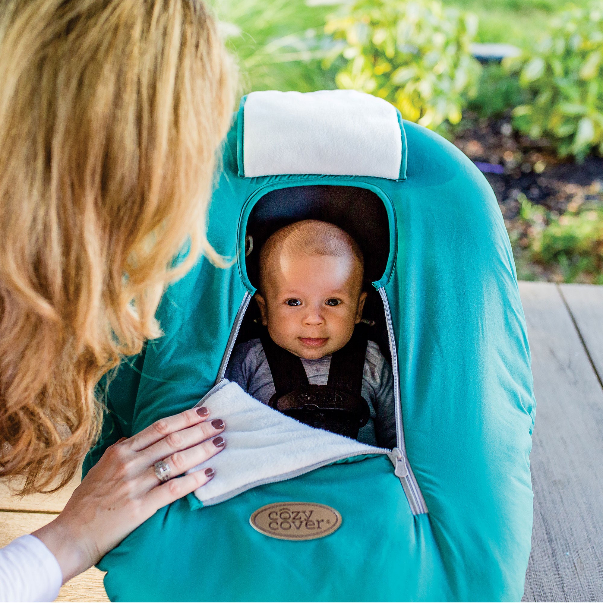 CozyBaby Original Infant Car Seat Cover w/ Dual Zippers & Elastic Edge, Teal - VMInnovations