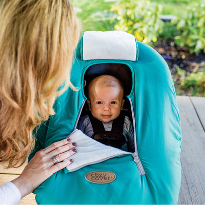 CozyBaby Original Infant Car Seat Cover w/ Dual Zippers & Elastic Edge, Teal - VMInnovations