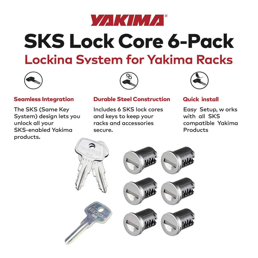 Yakima Car Rack System Component SKS Lock Cylinder Core Kit with Key (6 Pack)