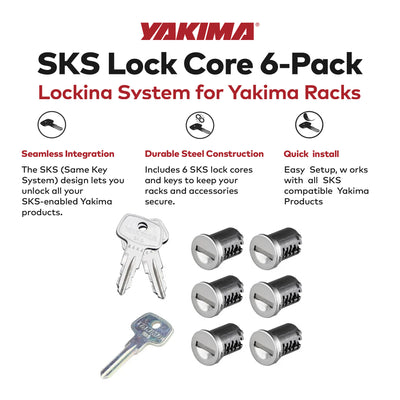 Yakima Car Rack System Component SKS Lock Cylinder Core Kit with Key (6 Pack) - VMInnovations