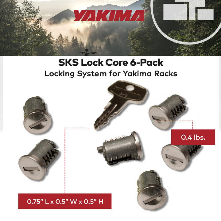 Yakima Car Rack System Component SKS Lock Cylinder Core Kit with Key (6 Pack)