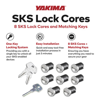 Yakima Car Rack System Component SKS Lock Cylinder Core Kit with Key (8 Pack)