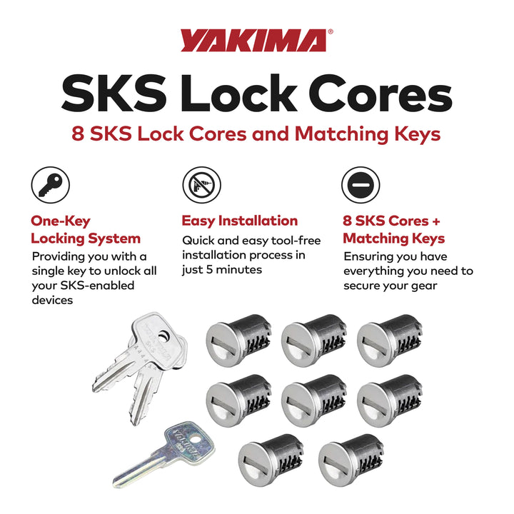 Yakima Car Rack System Component SKS Lock Cylinder Core Kit with Key (8 Pack)