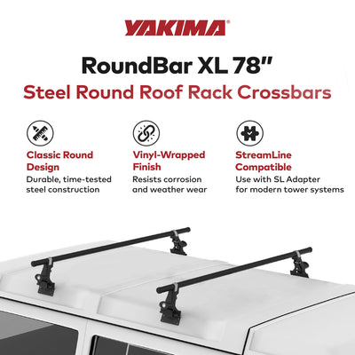 Yakima RoundBar XL 78 Inch Steel Round Roof Rack System Crossbars,2Pk(Open Box)