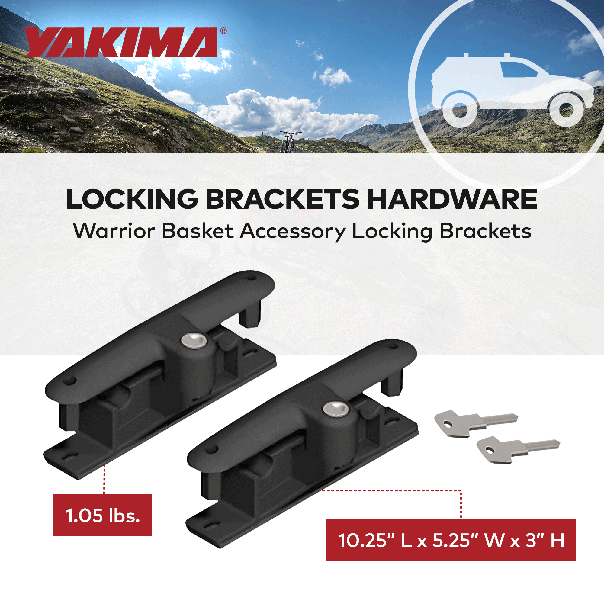 YAKIMA Locking Brackets for Securing Rooftop Warrior Baskets, Set of 2(Open Box) - VMInnovations