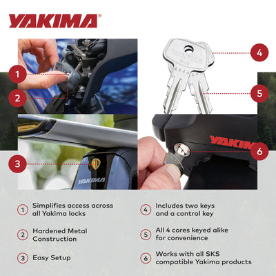Yakima JayLow Rooftop Mounted Kayak Rack and 4 Pack Car Rack SKS Lock Cylinders - VMInnovations