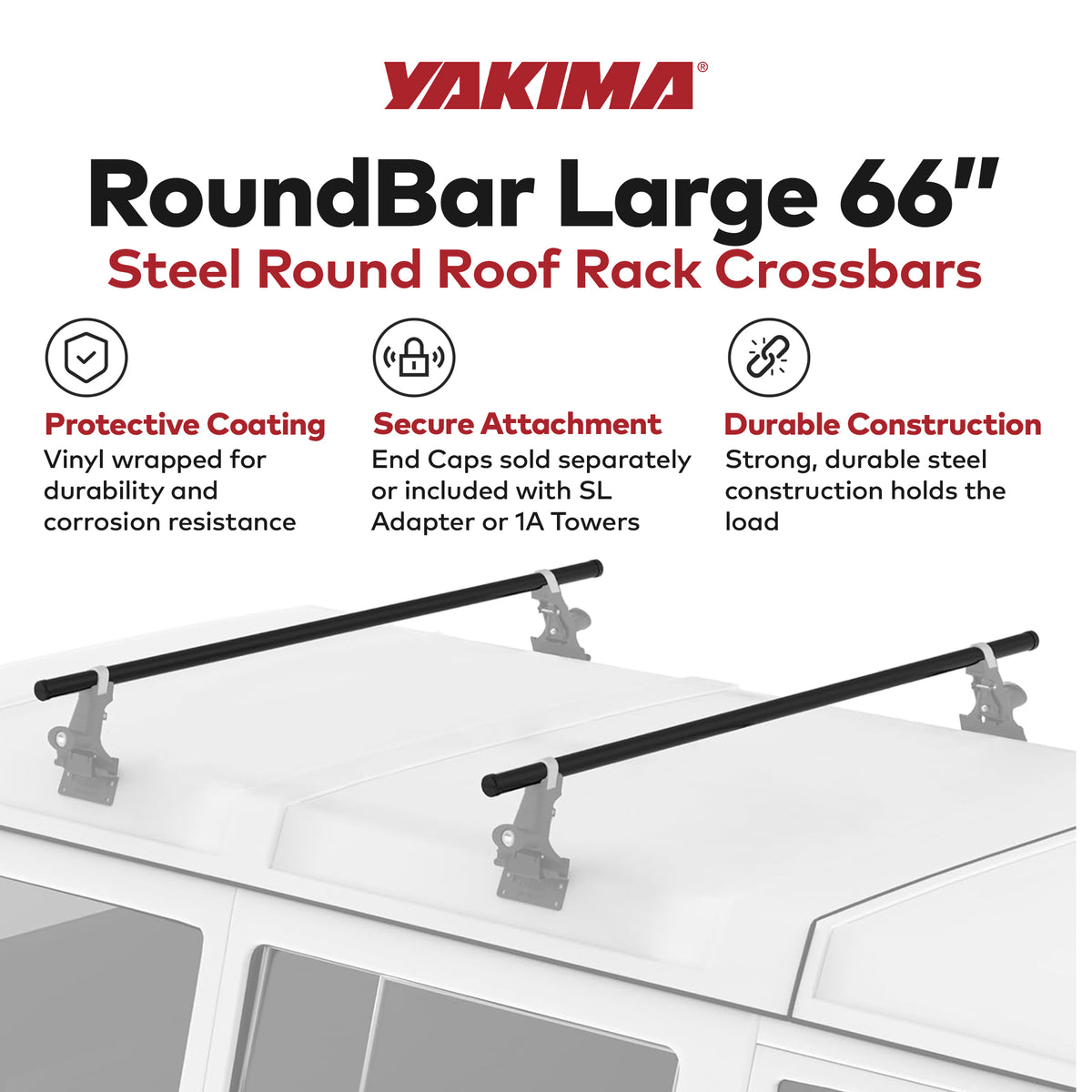 Yakima RoundBar Large 66” Steel Round Roof Rack System Crossbars,2pc(Used)