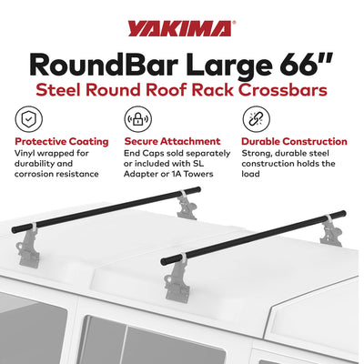 Yakima RoundBar Large 66” Steel Roof Rack System Crossbars, Set of 2 (Open Box)