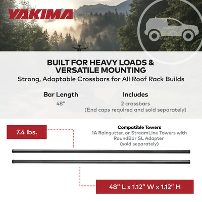 Yakima RoundBar Small 48” Steel Round Roof Rack System Crossbars, 2pk (Used)