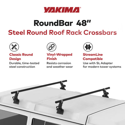 Yakima RoundBar Small 48” Steel Round Roof Rack System Crossbars, Set of 2 - VMInnovations