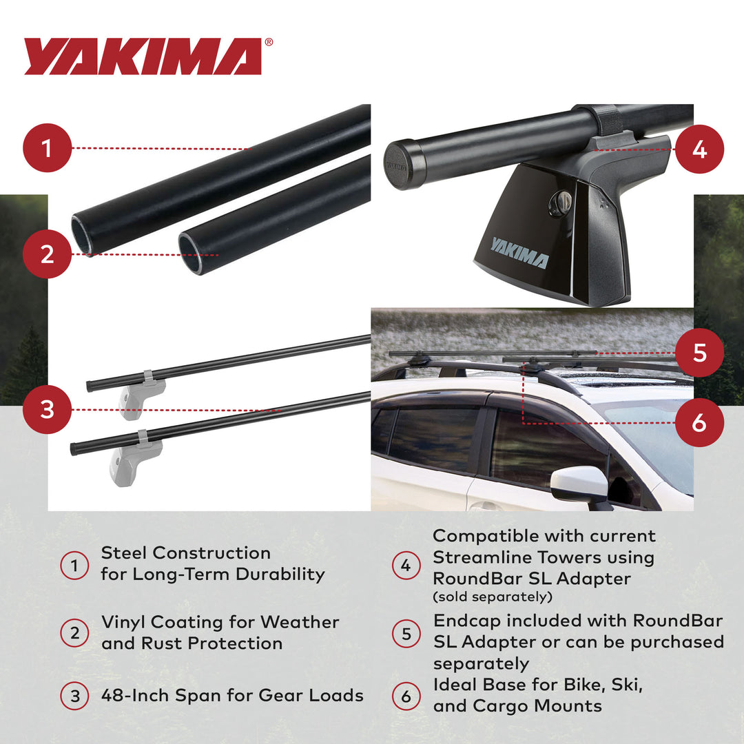 Yakima RoundBar Small 48” Steel Round Roof Rack System Crossbars, 2pk (Used)
