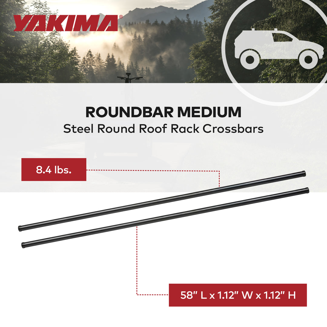 Yakima RoundBar Medium 58” Steel Roof Rack System Crossbars, Set of 2 (Open Box)