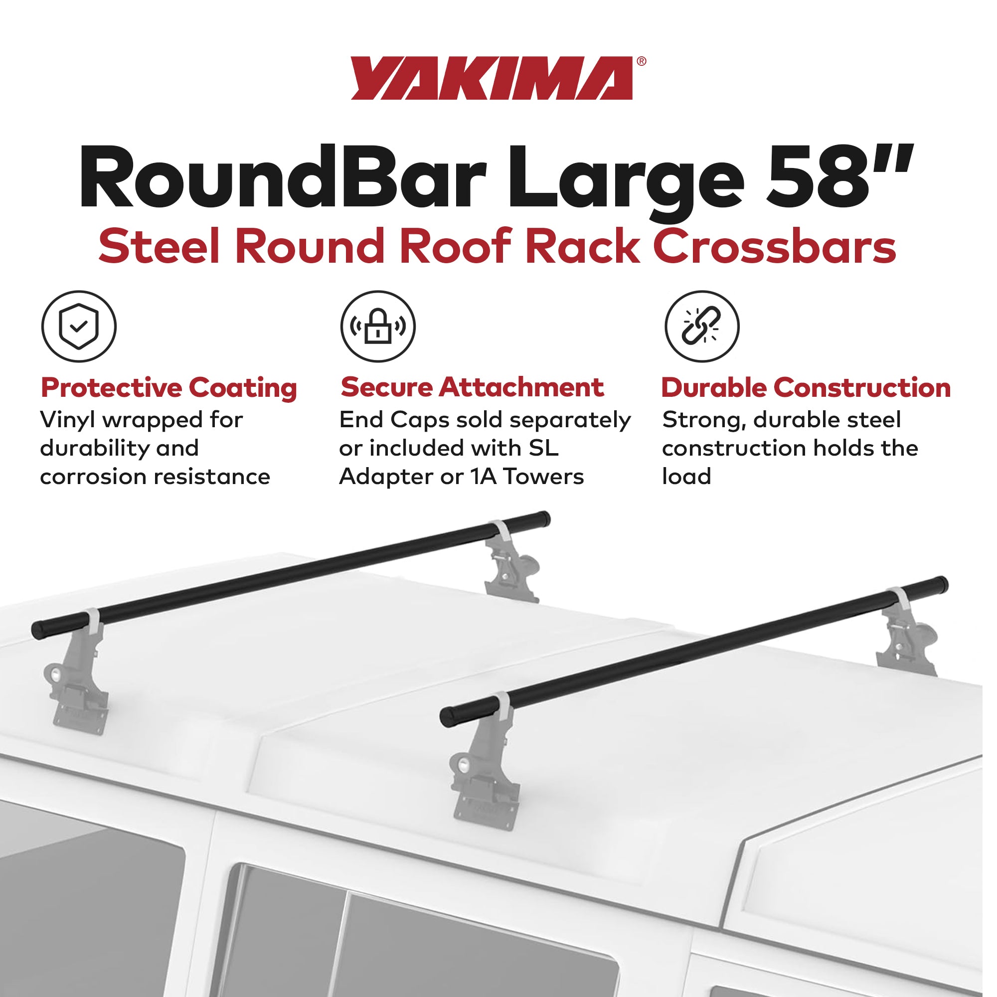 Yakima RoundBar Medium 58” Steel Round Roof Rack System Crossbars, 2pk (Used)
