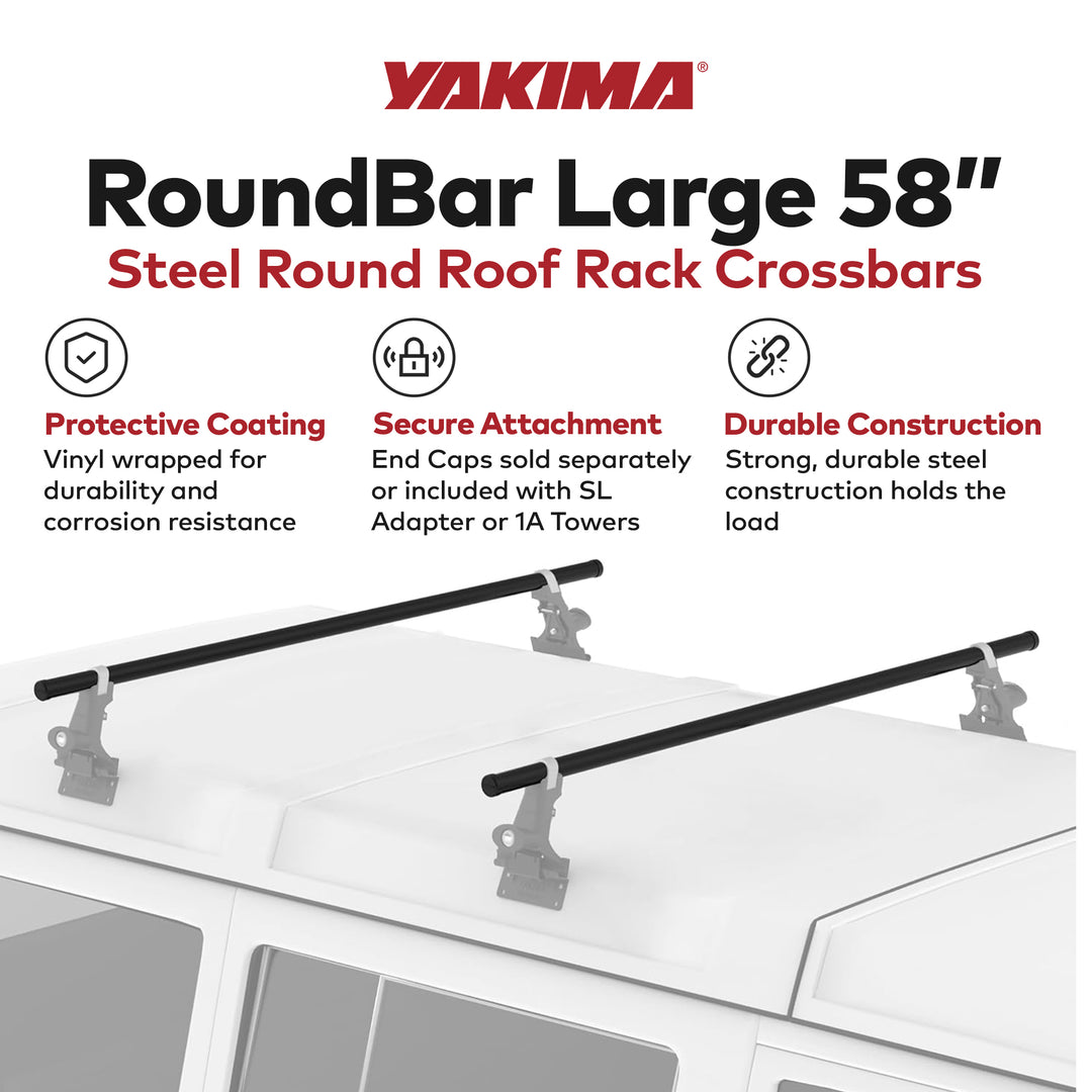 Yakima RoundBar Medium 58” Steel Roof Rack System Crossbars, Set of 2 (Open Box)