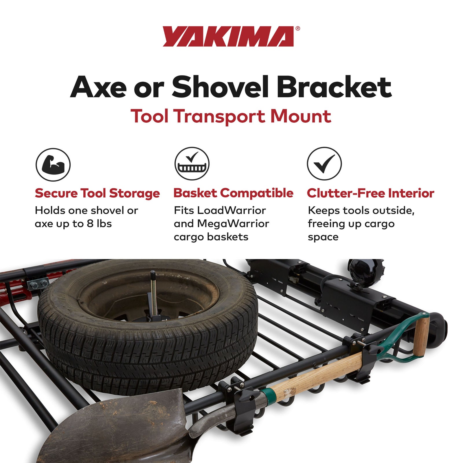 YAKIMA Axe or Shovel Bracket, Secures Single Axe or shovel To Warrior Basket - VMInnovations