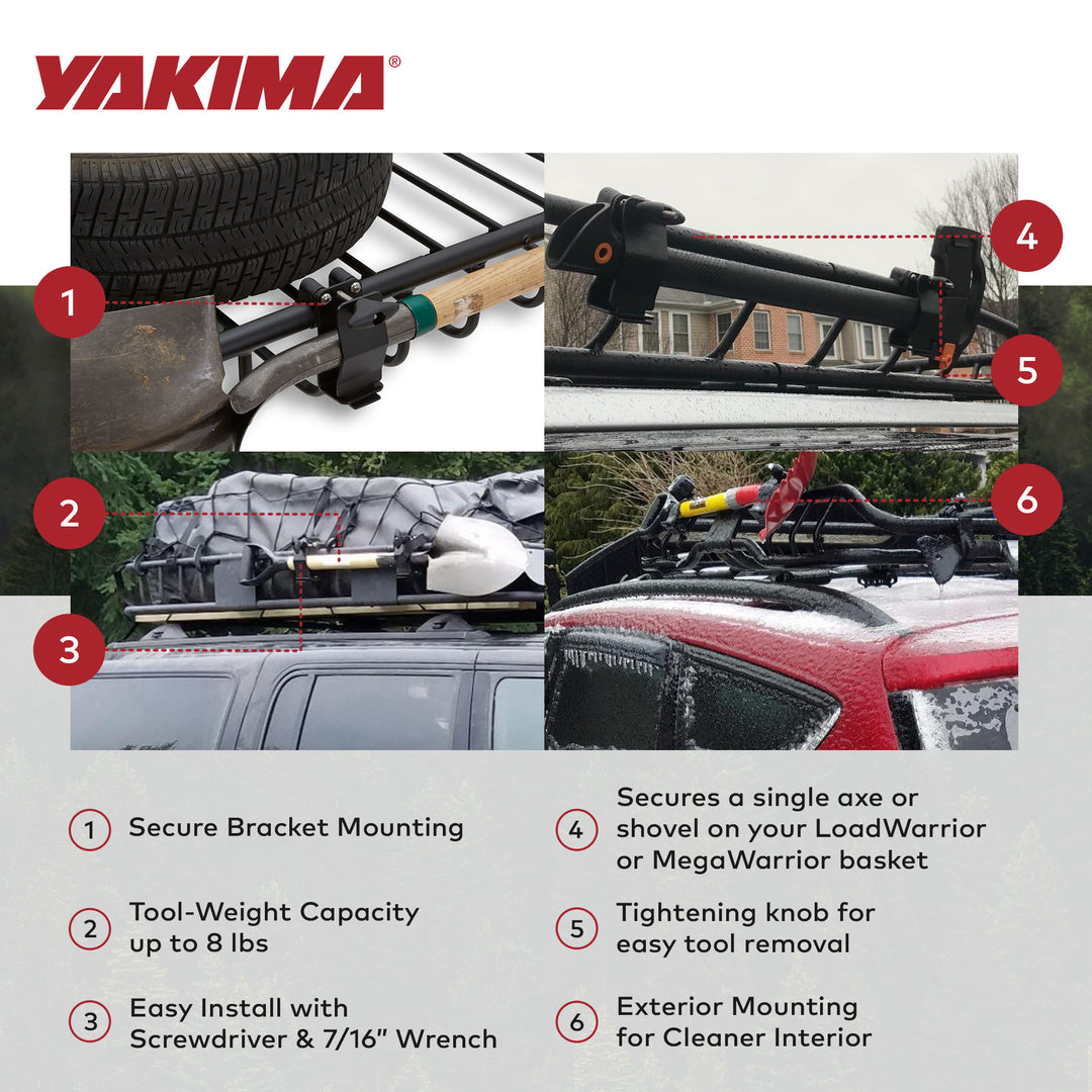 YAKIMA Axe or Shovel Bracket, Secures Single Axe or shovel To Warrior Basket - VMInnovations