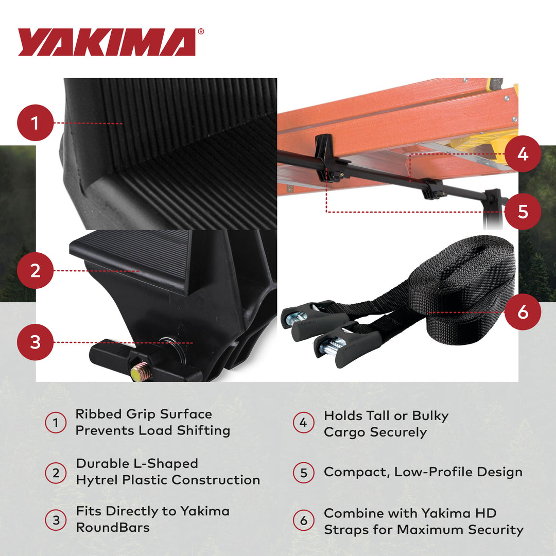 Yakima LoadStop L-Shaped Brackets Compatible w/Yakima RoundBar, 4pc (Open Box)