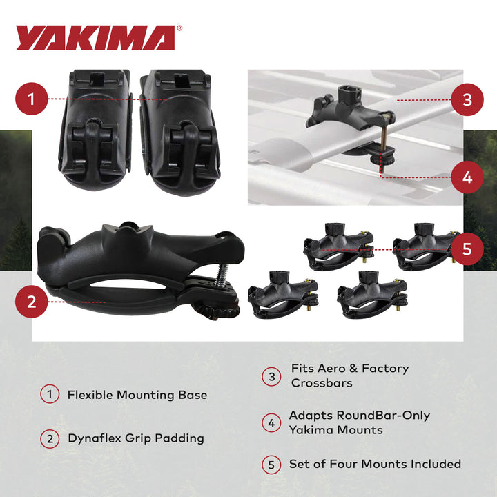 Yakima MightyMount Mounts Aero or Factory Crossbars, Black, Set of 4 (Open Box) - VMInnovations