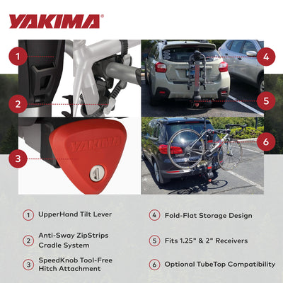 Yakima RidgeBack Tilt Away Hitch 2 Bike Rack and TubeTop Hitch Mounted Adapter