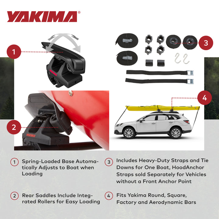 Yakima SweetRoll Rooftop Boat Loader w/Heavy Duty Straps & Bow & Stern Tie Downs