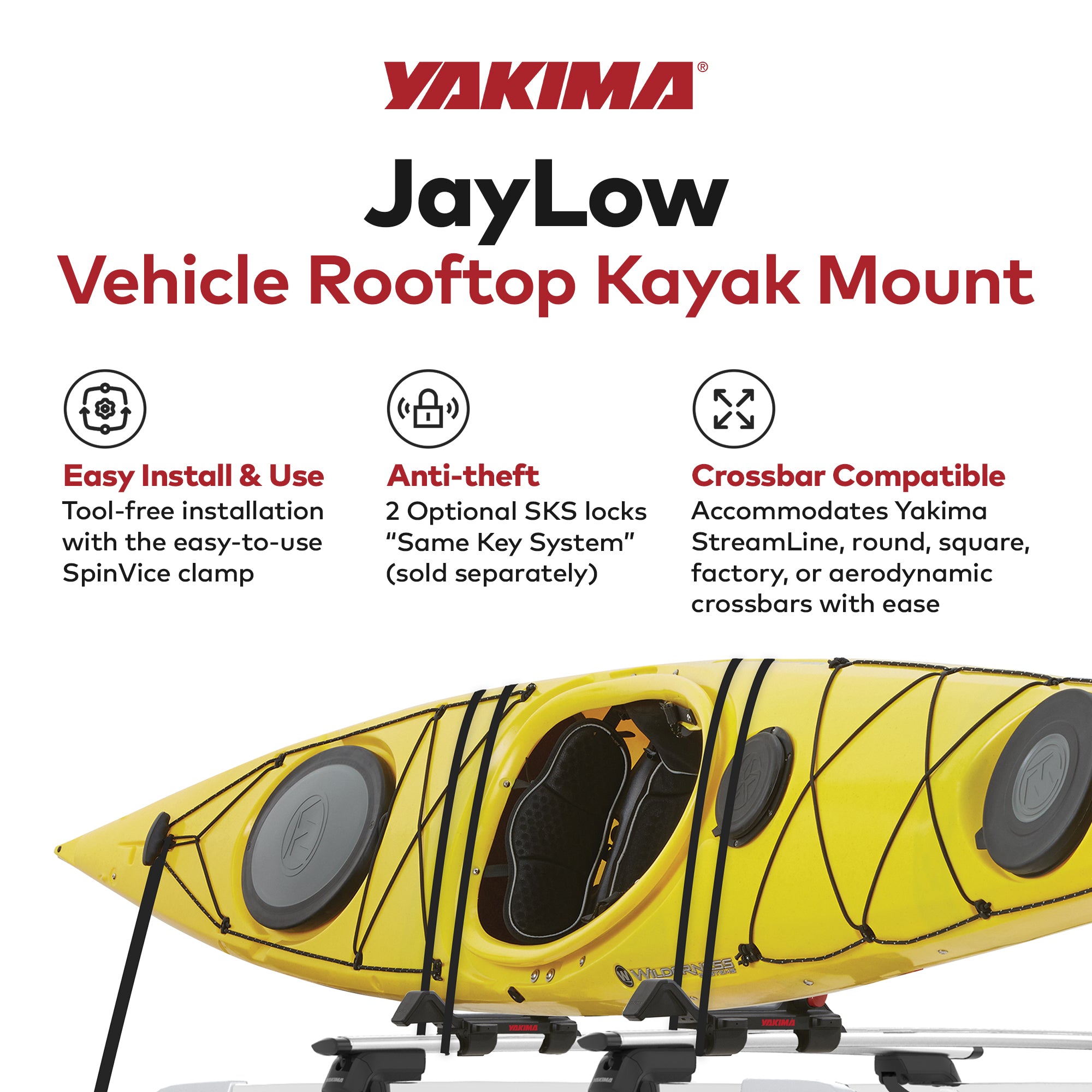 Yakima JayLow Rooftop Mounted Kayak Rack for Carrying Up To 2 Kayaks (Used)