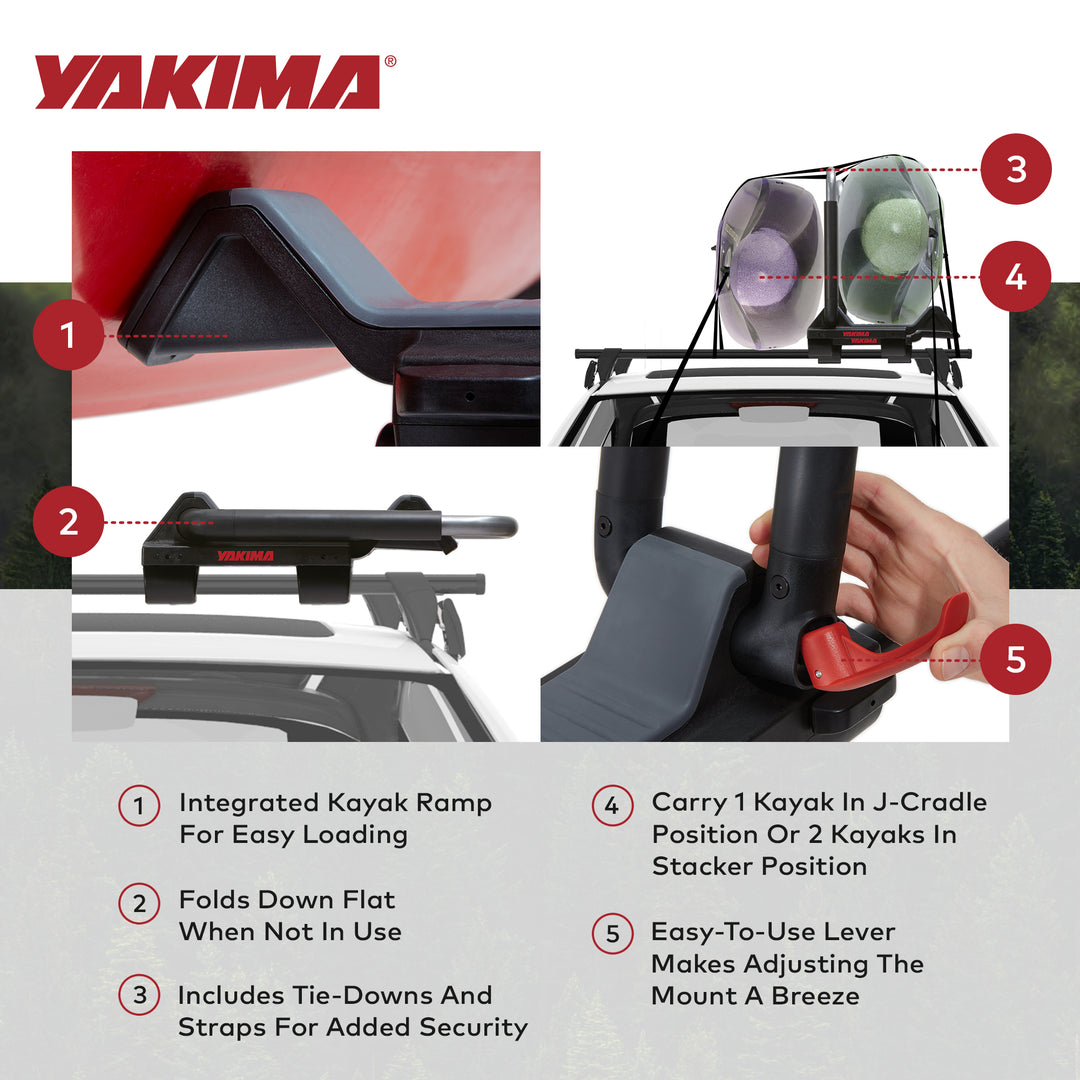 Yakima JayLow Rooftop Mounted Kayak Rack, Compatible with StreamLine Towers