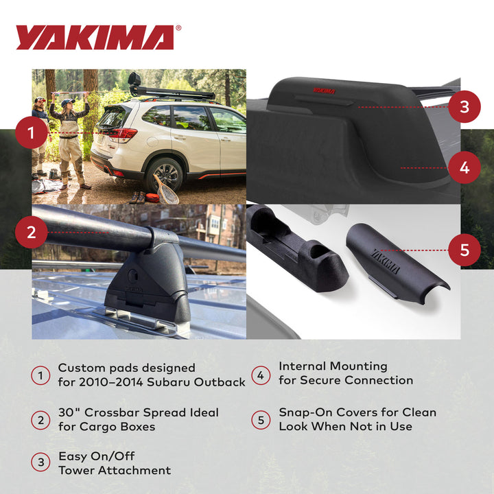 YAKIMA Landing Pad Fixed Point Tower Compatible w/10-14 Subaru Outback, Set of 4 - VMInnovations