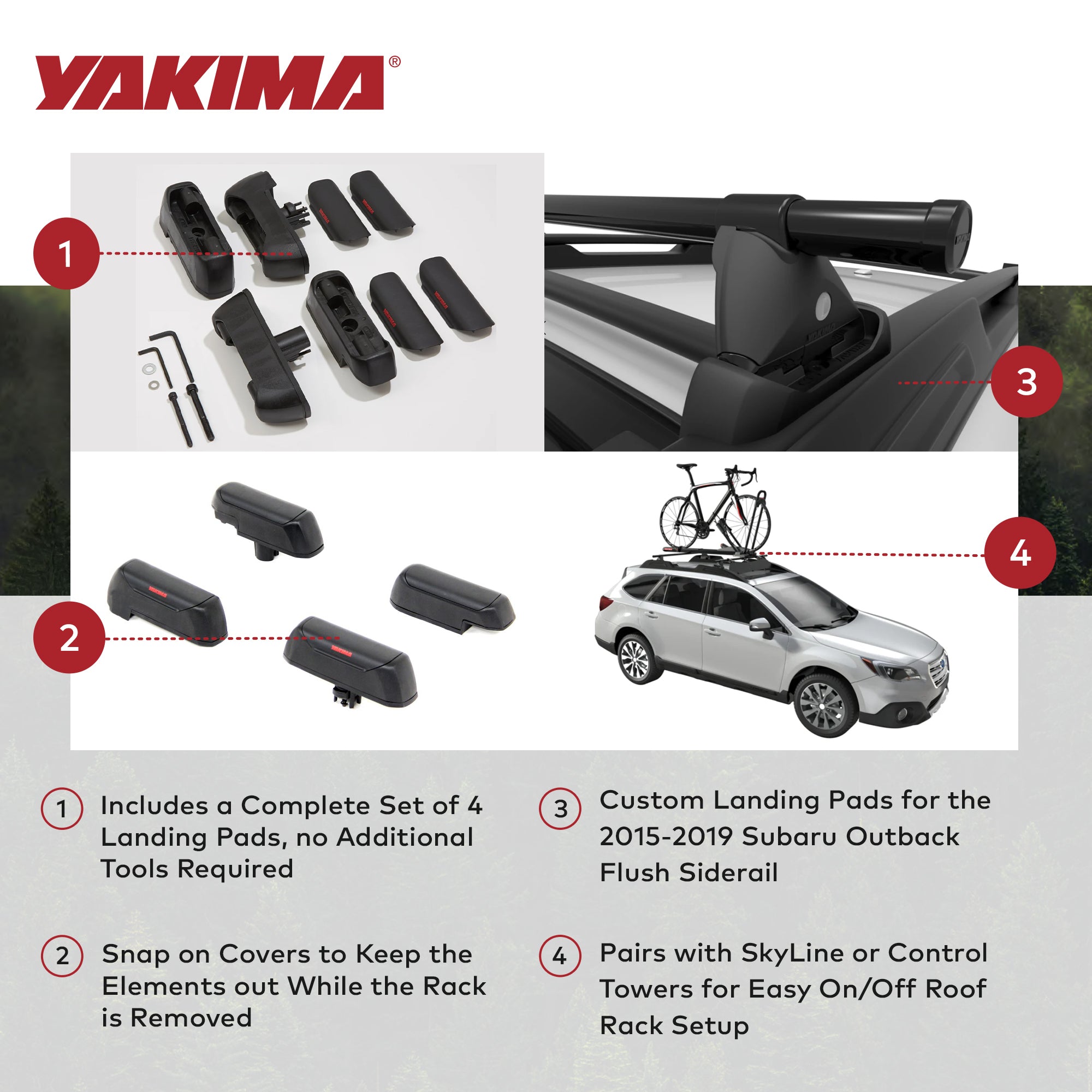 YAKIMA Landing Pad 15, Fixed Point Mounts 15-19 Subaru Outback, Black (Open Box)