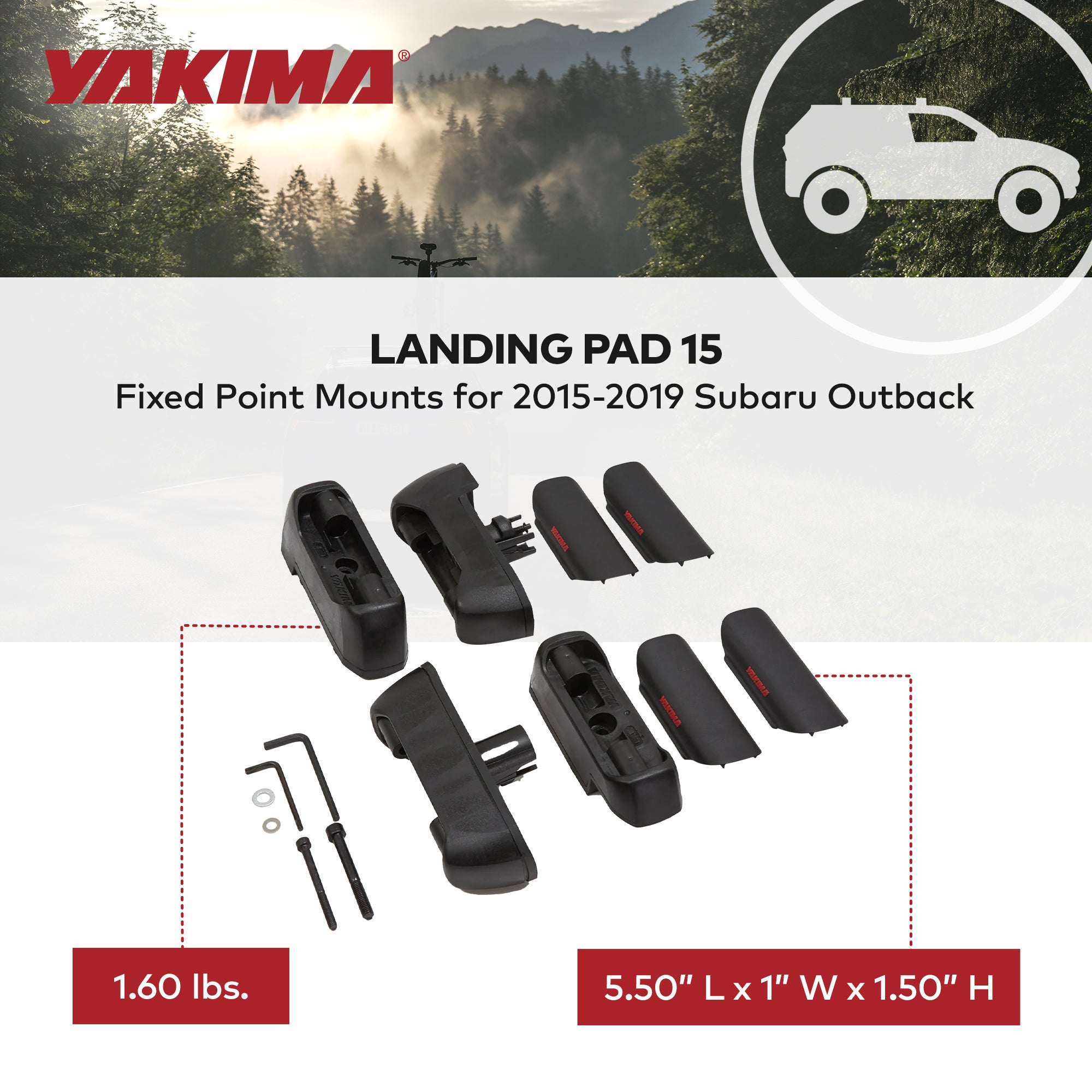 YAKIMA Landing Pad 15, Fixed Point Mounts 15-19 Subaru Outback, Black (Open Box)